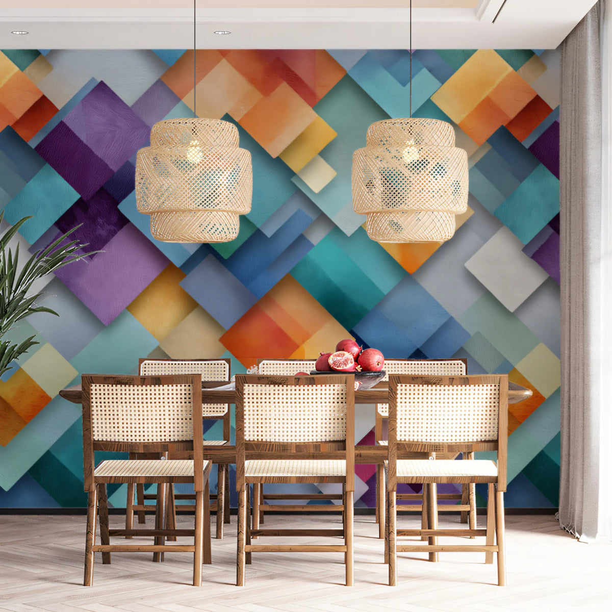 Geometric Diamond Overlap Mural Wallpaper in Multicolor Art Mural Wallpaper - pure wallpaper artwork