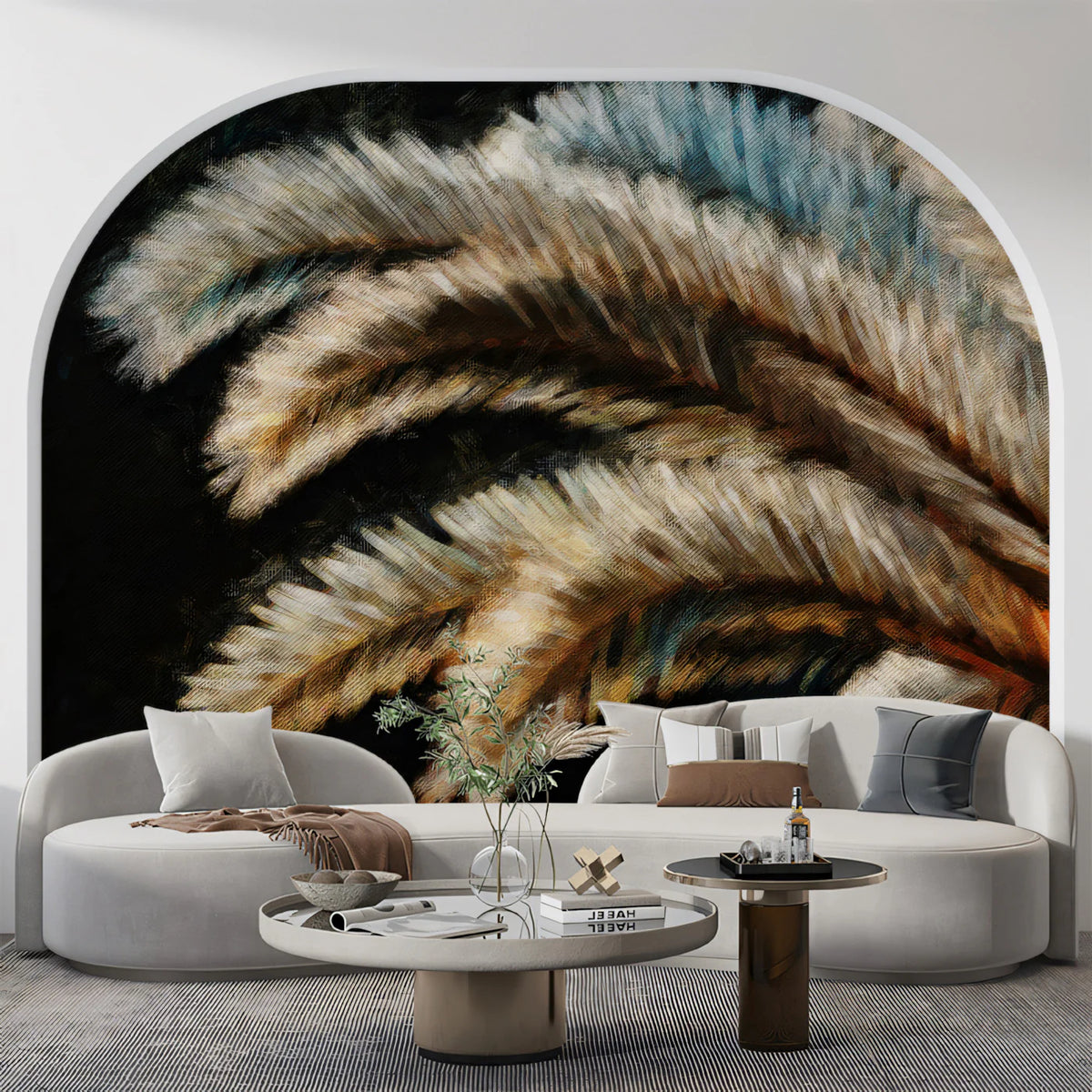 Macro Palm Leaf Mural Wallpaper — Moody Oil Painting Style Mural Wallpaper - pure wallpaper artwork