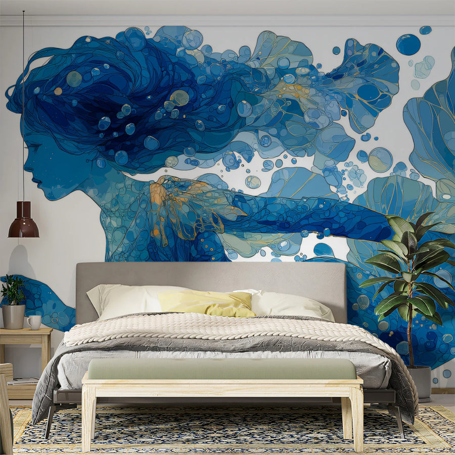 Ethereal Mermaid Underwater Mural Wallpaper — Art Nouveau Style Mural Wallpaper
