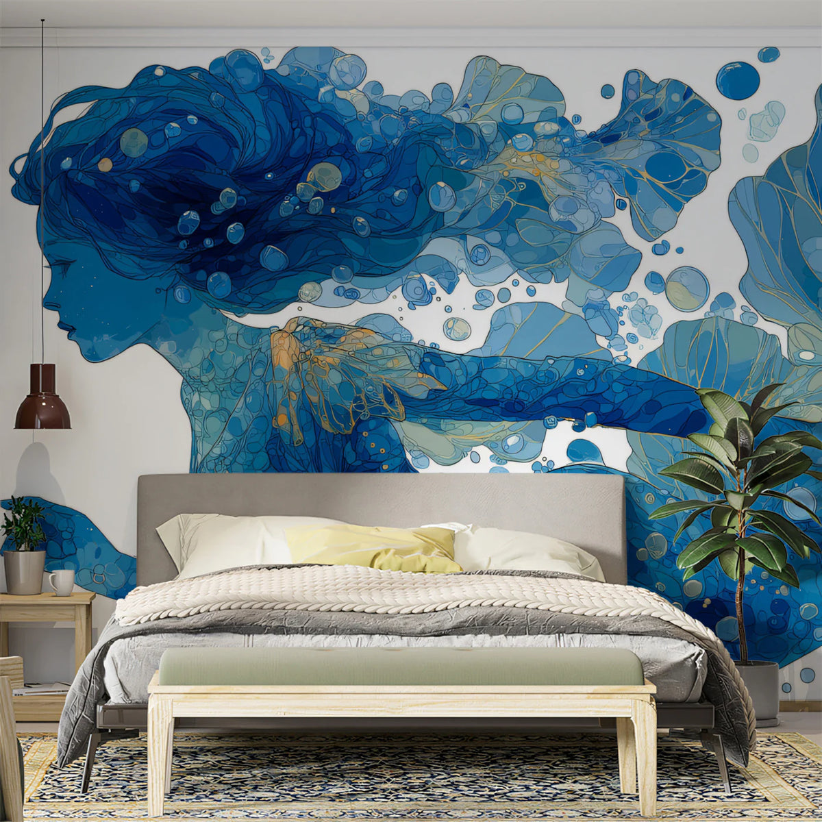 Ethereal Mermaid Underwater Mural Wallpaper — Art Nouveau Style Mural Wallpaper - pure wallpaper artwork