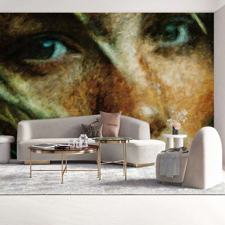 Intense Oil Portrait Mural Wallpaper — Moody Abstract Art Mural Wallpaper