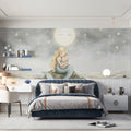 Mermaid Mother and Child Mural Wallpaper — Gentle Night Scene Mural Wallpaper - pure wallpaper artwork