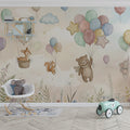 Floating Forest Friends Mural Wallpaper — Whimsical Nursery Decor Mural Wallpaper - pure wallpaper artwork