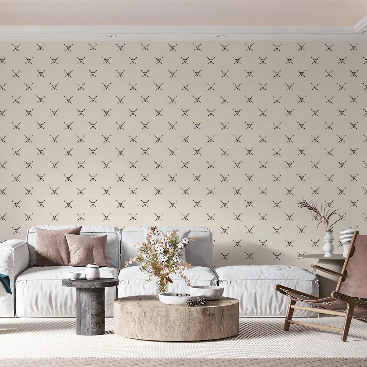 Minimalist Crossed Arrow Mural Wallpaper — Western Desert Motif Mural Wallpaper - pure wallpaper artwork