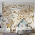 Vintage World Map Mural Wallpaper with Illustrated Animal Accents Mural Wallpaper - pure wallpaper artwork