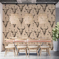 Vintage Cow Skull Western Mural Wallpaper —Rustic Beige Pattern Mural Wallpaper - pure wallpaper artwork