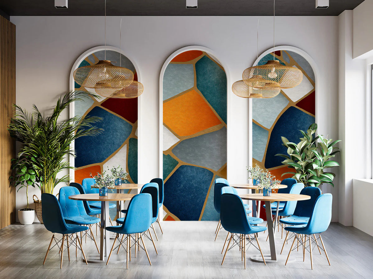 Abstract Mosaic Mural Wallpaper with Vibrant Color Blocks Mural Wallpaper - pure wallpaper artwork
