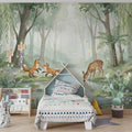 Watercolor Forest Friends Mural Wallpaper — Soft Woodland Scene Mural Wallpaper - pure wallpaper artwork