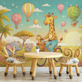 Giraffe and Friends Hot Air Balloon Mural Wallpaper - pure wallpaper artwork