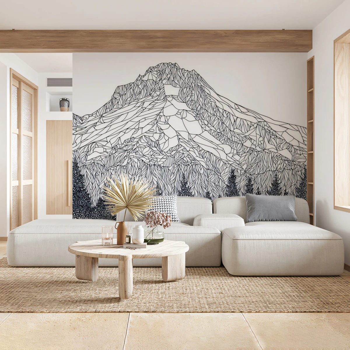 Stippled Mountain Peak Mural Wallpaper — Hand-Drawn Ink Sketch Mural Wallpaper - pure wallpaper artwork