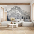 Stippled Mountain Peak Mural Wallpaper — Hand-Drawn Ink Sketch Mural Wallpaper - pure wallpaper artwork