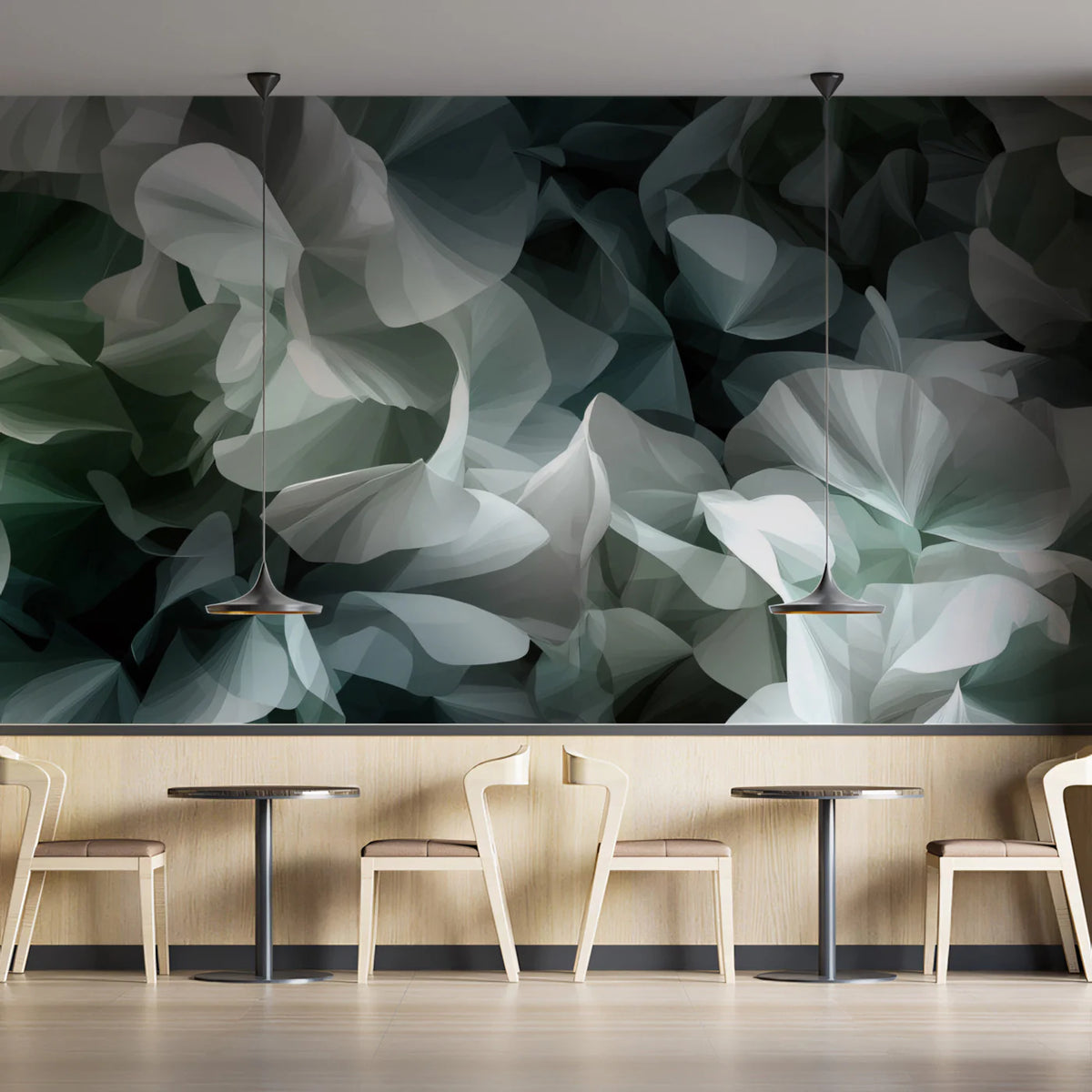 Abstract Petal Layers Mural Wallpaper in Sage and Charcoal Mural Wallpaper - pure wallpaper artwork