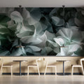 Abstract Petal Layers Mural Wallpaper in Sage and Charcoal Mural Wallpaper - pure wallpaper artwork