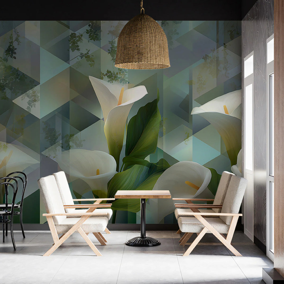 Calla Lily Geometric Mural Wallpaper — Modern Floral Art Mural Wallpaper - pure wallpaper artwork