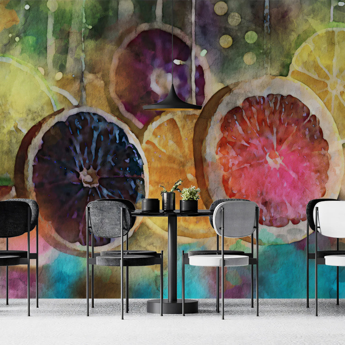 Watercolor Citrus Slices Mural Wallpaper — Vibrant Fruit Art Mural Wallpaper - pure wallpaper artwork