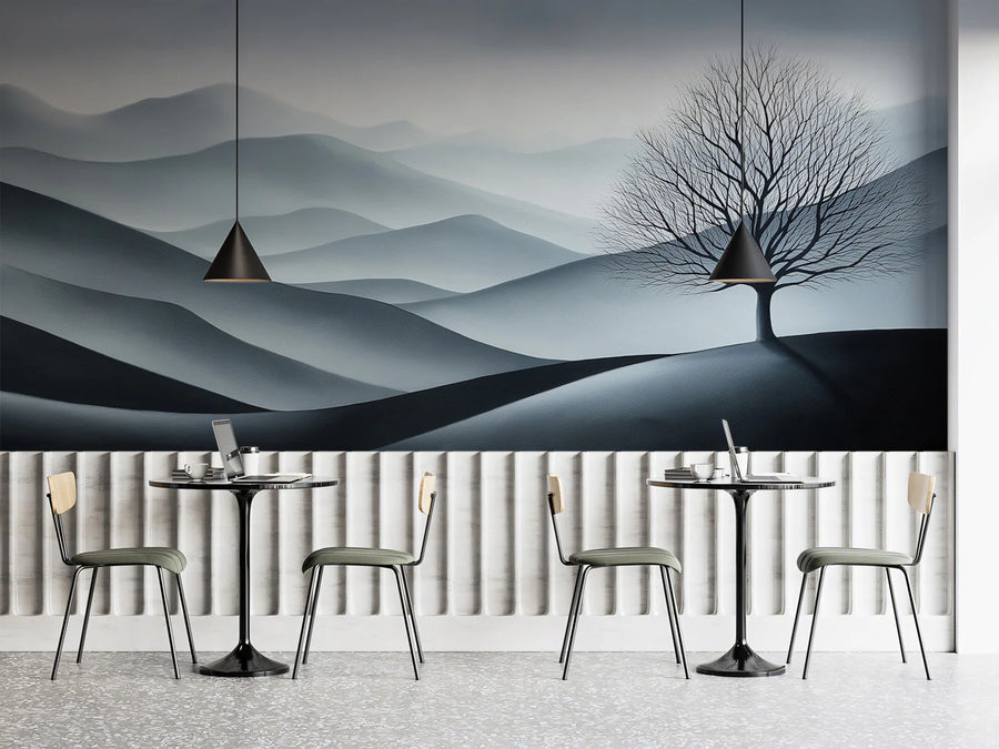 Minimalist Rolling Hills Mural Wallpaper — Calm Landscape Design Mural Wallpaper