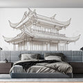 Traditional Chinese Pavilion Architectural Sketch Mural Wallpaper - pure wallpaper artwork