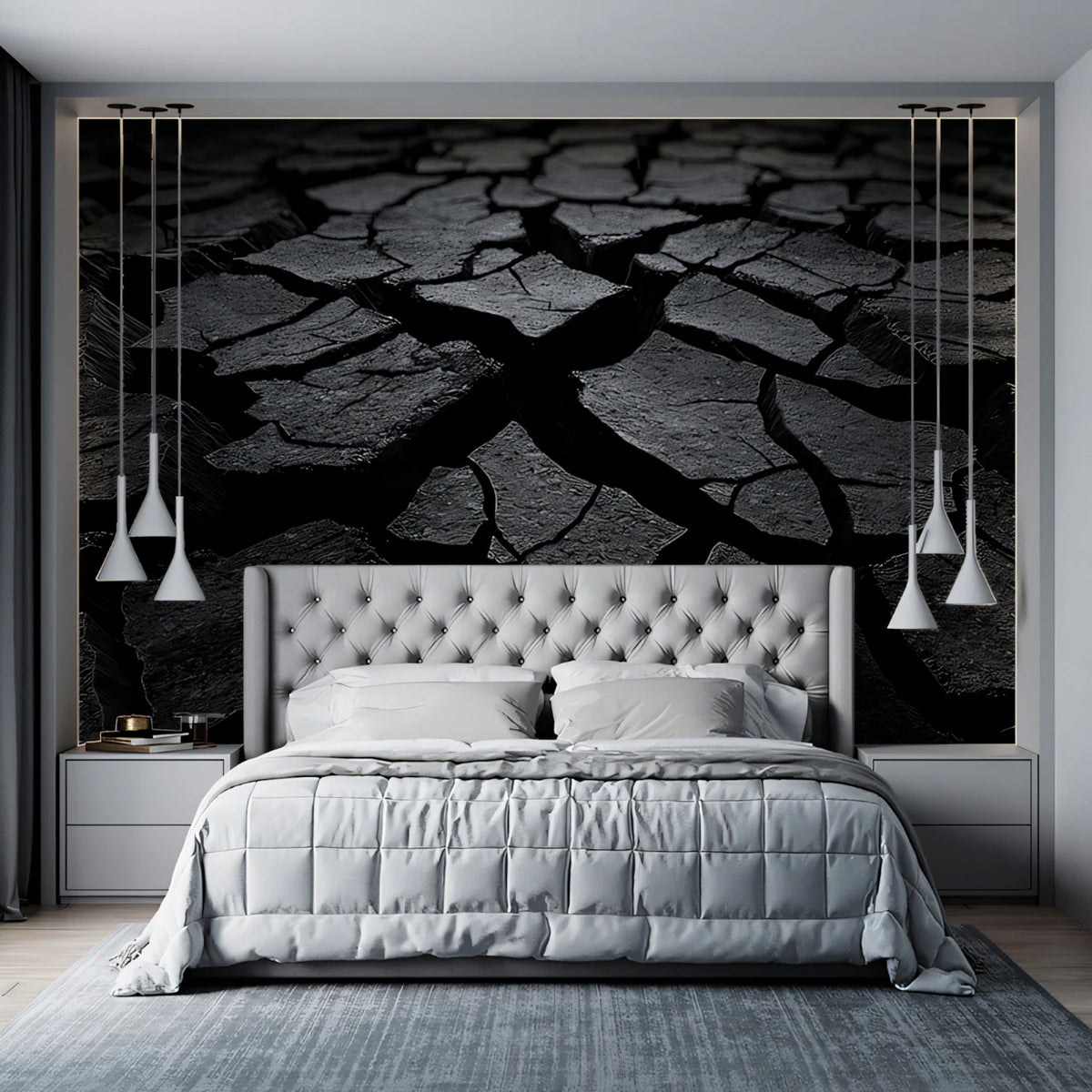 Cracked Earth Monochrome Mural Wallpaper — Industrial Abstract Art Mural Wallpaper - pure wallpaper artwork