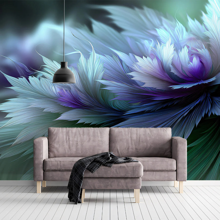 Ethereal Fractal Bloom Mural Wallpaper — Digital Floral Art Mural Wallpaper