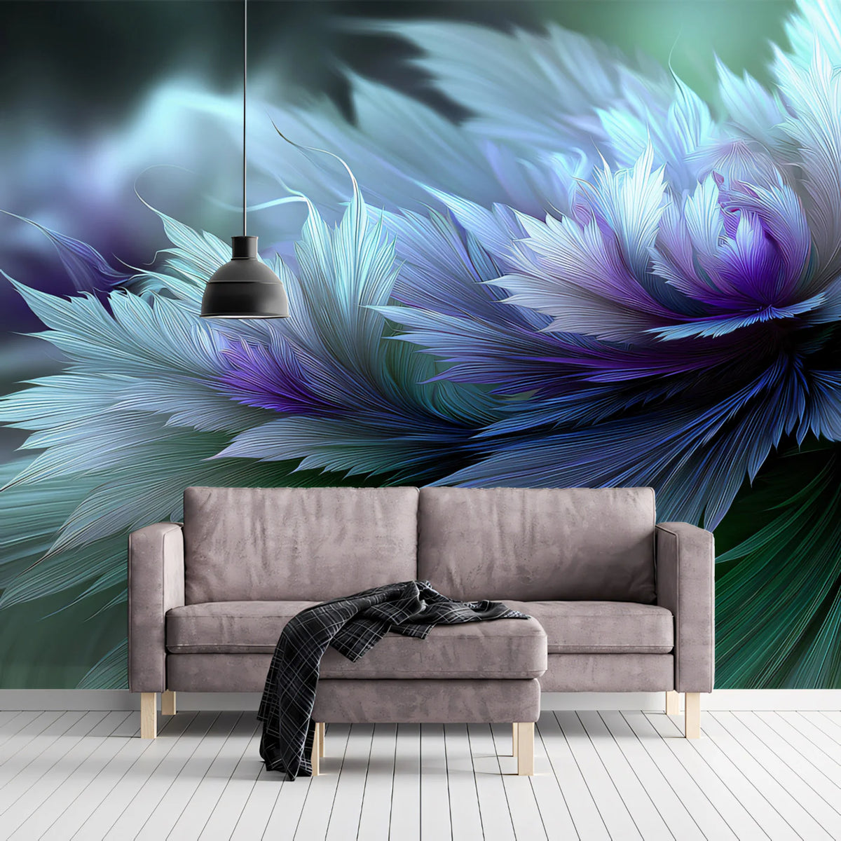 Ethereal Fractal Bloom Mural Wallpaper — Digital Floral Art Mural Wallpaper - pure wallpaper artwork