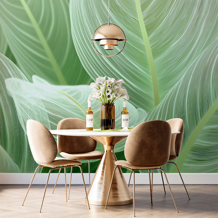 Macro Leaf Vein Mural Wallpaper — Modern Botanical Line Art Mural Wallpaper