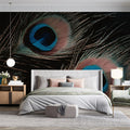 Macro Peacock Feather Mural Wallpaper — Moody Dark Decor Mural Wallpaper - pure wallpaper artwork