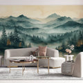 Misty Mountain Lake Mural Wallpaper — Watercolor Landscape Mural Wallpaper - pure wallpaper artwork