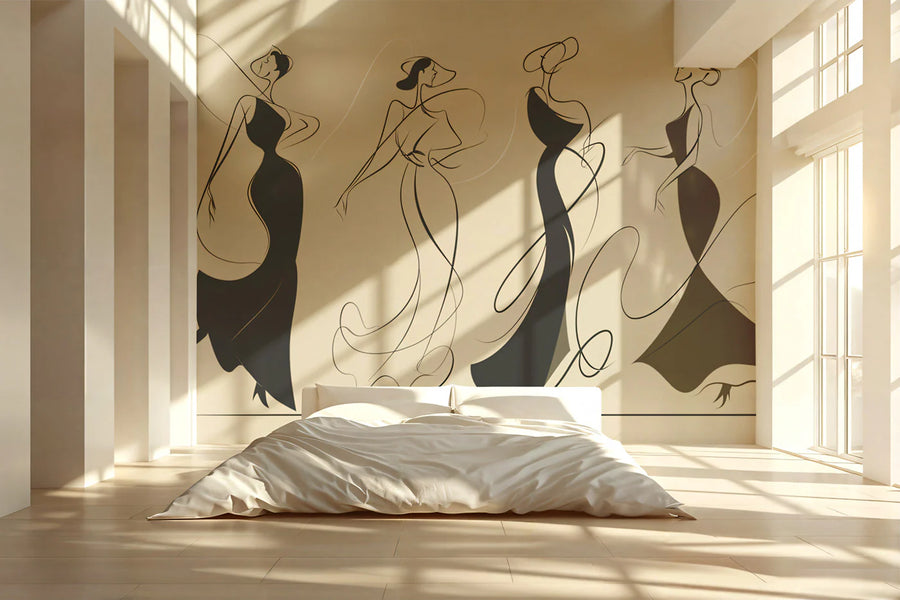 Fashion Silhouette Line Art Mural Wallpaper — Minimalist Chic Style Mural Wallpaper