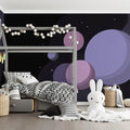 Cosmic Orbit Mural Wallpaper — Modern Lavender and Charcoal Space Mural Wallpaper - pure wallpaper artwork