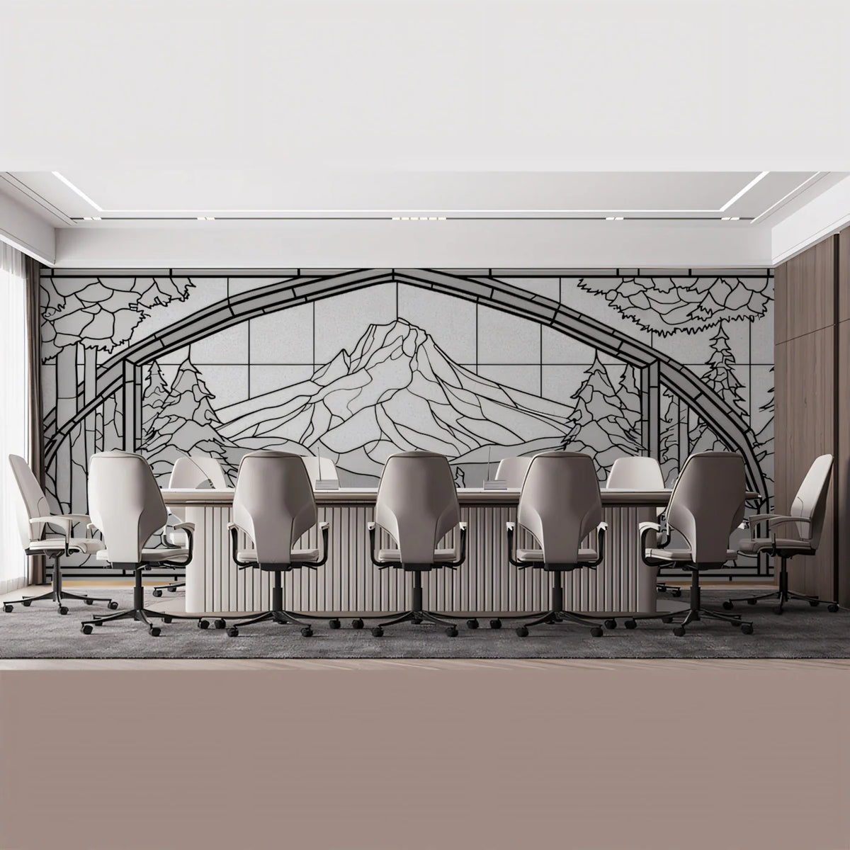 Stained Glass Mountain Mural Wallpaper —Monochrome Geometric Art Mural Wallpaper - pure wallpaper artwork