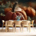 Rustic Autumn Pumpkin Mural Wallpaper —Impasto Oil Painting Art Mural Wallpaper - pure wallpaper artwork