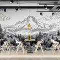 Mountain Peak Landscape Mural Wallpaper — Detailed Sketch Design Mural Wallpaper - pure wallpaper artwork