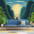 Sunrise Over Karst Mountains Mural Wallpaper Traditional Art Style Mural Wallpaper - pure wallpaper artwork