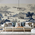 Chinoiserie Seascape Mural Wallpaper — Classic Blue and White Mural Wallpaper - pure wallpaper artwork