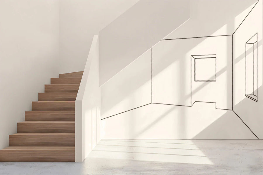 Architectural Perspective Mural Wallpaper — Minimalist Line Art Mural Wallpaper