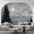 Monochrome Mountain Mosaic Mural Wallpaper — Alpine Landscape Art Mural Wallpaper - pure wallpaper artwork