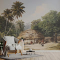 Vintage Tropical Village Mural Wallpaper — Colonial Landscape Art Mural Wallpaper - pure wallpaper artwork