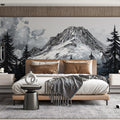 Alpine Ink Sketch Mountain Mural Wallpaper — Monochrome Nature Art Mural Wallpaper - pure wallpaper artwork