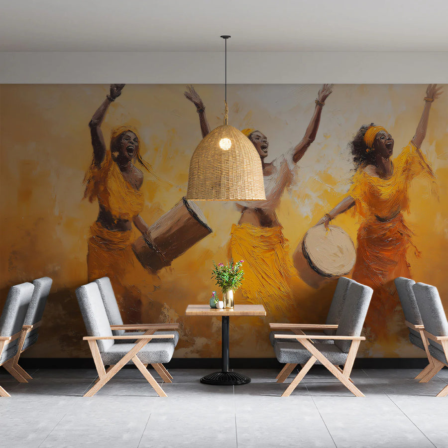 African Dance Impasto Mural Wallpaper — Vibrant Oil Painting Art Mural Wallpaper