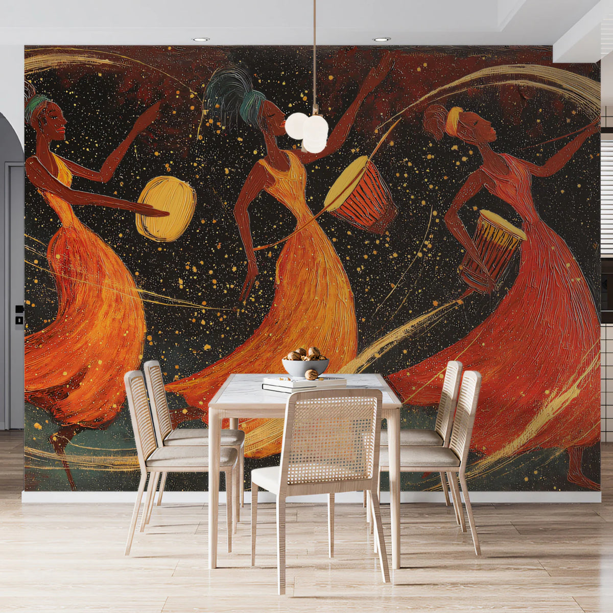 African Drum Dance Mural Wallpaper — Artistic Night Celebration Art Mural Wallpaper - pure wallpaper artwork