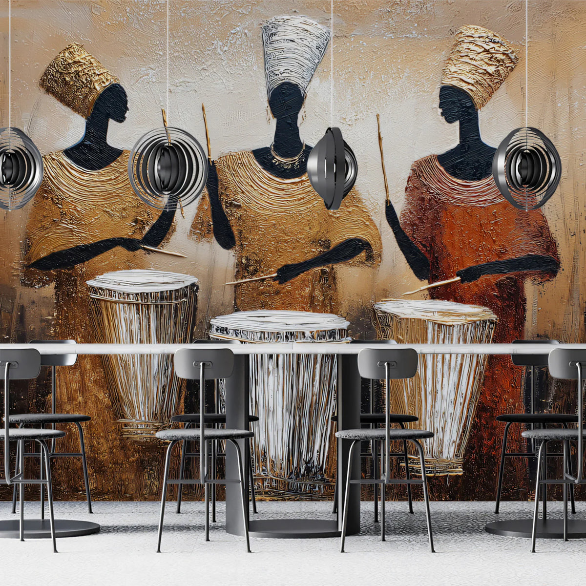 African Rhythm Drummers Mural Wallpaper — Textured Oil Painting Art Mural Wallpaper - pure wallpaper artwork