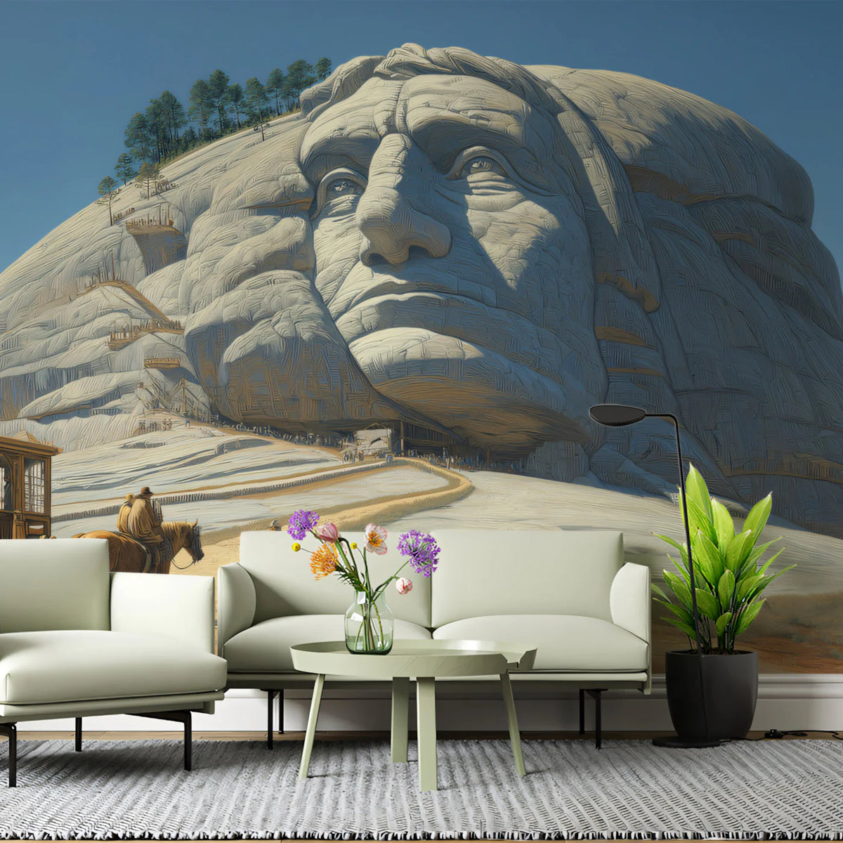 Pioneer Mountain Monument Mural Wallpaper — American Frontier Art Mural Wallpaper - pure wallpaper artwork