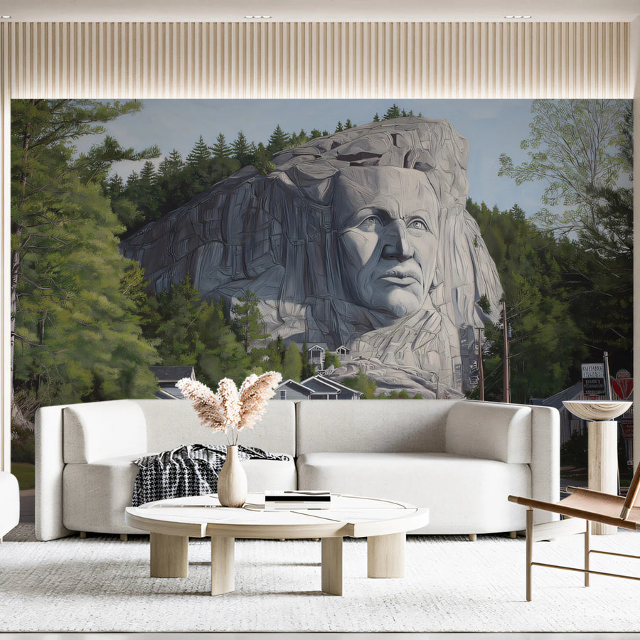 Carved Cliff Portrait Mural Wallpaper — Realistic Landscape Mural Mural Wallpaper