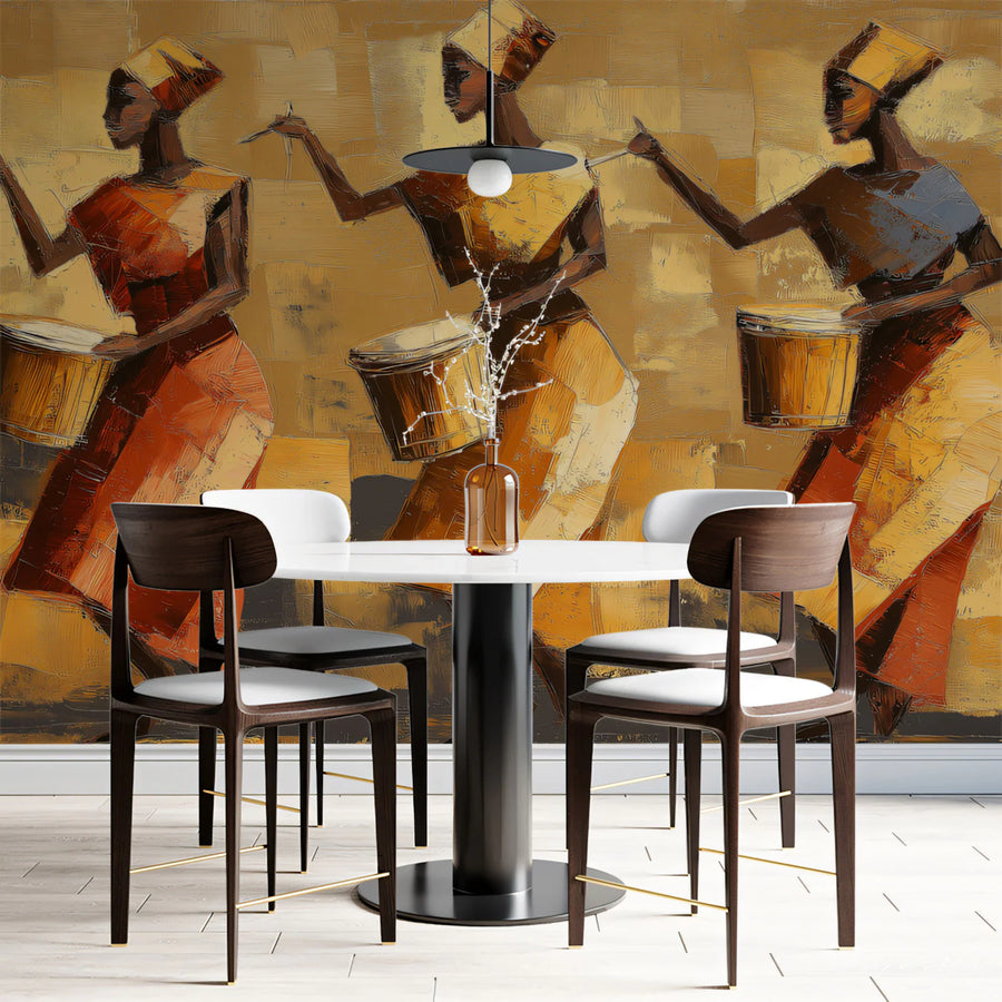 African Drummer Mural Wallpaper — Expressive Oil Painting Motif Mural Wallpaper