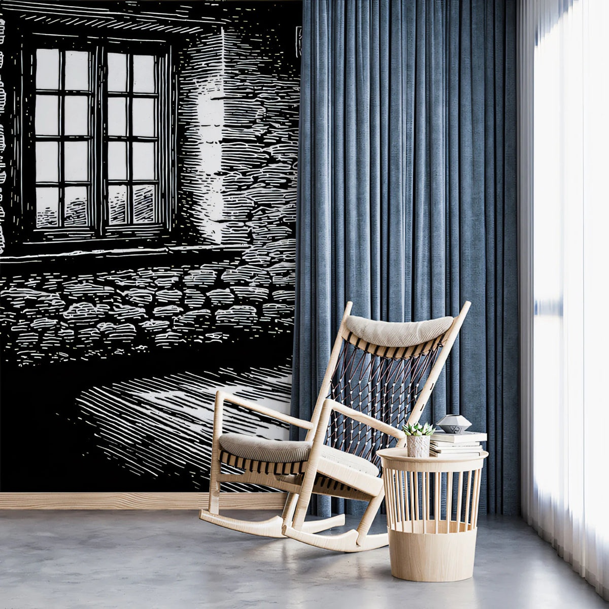 Rustic Stone Sketch Mural Wallpaper — Monochrome Shadow Art Mural Wallpaper - pure wallpaper artwork