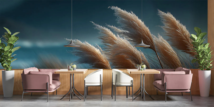 Pampas Grass Landscape Mural Wallpaper — Moody Cinematic Style Mural Wallpaper