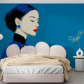 Minimalist Cheongsam Portrait Mural — Modern Blue Art Wallpaper Mural Wallpaper - pure wallpaper artwork