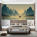 Zen Mountain Lake Mural Wallpaper — Calm Landscape Scene Mural Wallpaper - pure wallpaper artwork