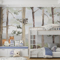 Watercolor Forest Friends Mural Wallpaper — Soft Woodland Scene Mural Wallpaper - pure wallpaper artwork