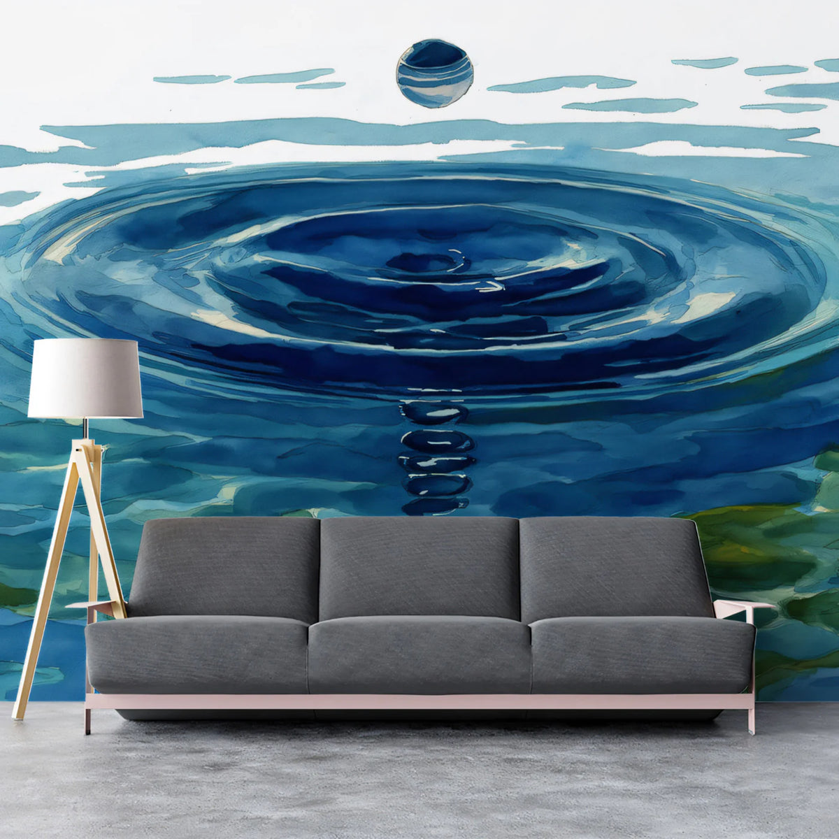 Zen Water Ripple Mural Wallpaper — Minimalist Watercolor Design Mural Wallpaper - pure wallpaper artwork